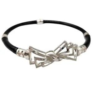 THEVELVETBOX "Modern Geometric Silver & Leather Bracelet"