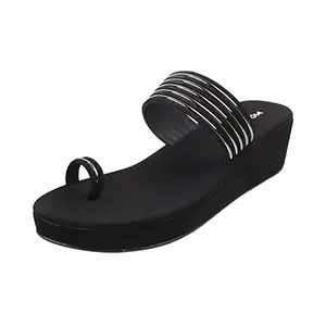 Mochi Women Black Synthetic Wedge Heel Sandal UK/6 EU/39 (34-9985)