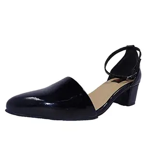 KULSHOES Women's Chunky Officewear Synthetic Leather Heels (Black, EU 36) (EU 37)