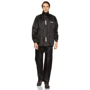 Amazon Brand - Solimo Polyester Water Resistant Rain Coat with Pant (Black, Large)