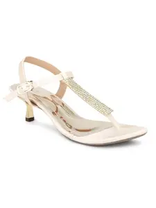 Inc.5 Women Beige Embellished Kitten Heels