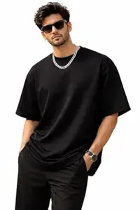 The Bare Voice Oversized Solid T-Shirt | 240 GSM Premium Cotton French Terry | Lint-Free Finish | Loop-Back Inner | Breathable & Stretchable | Unisex