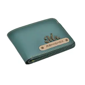 The Unique Gift Studio Customized Wallet for Men Personalized Wallet with Name Printed Leather Name Wallet for Men | Customised Gifts for Men |Personalised Mens Purse with Name & Charm - Green