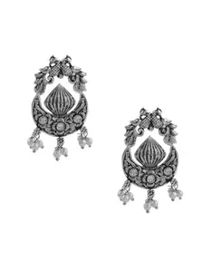 Anuradha Silver Tone Traditional Chandbali Earrings For Women |Navratri Jewellery | Long Hanging Ear-Tops