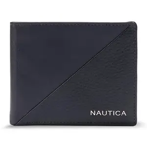 Nautica Bi Fold Slim & Light Weight Leather Men's Stylish Casual Wallet with 8 Card Holder Compartment with RFID Blocking | Multi Compartment Purse, Navy