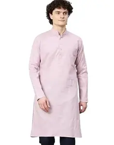 Majestic Man Men's Cotton Regular Fit Casual Mandarin Collar Ethnic Motifs Solid Long Kurta