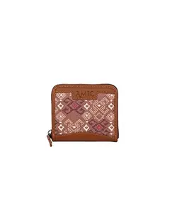 Amic Handcrafted Vegan Leather with Jute Printed Mini Wallet (Brown Floral)