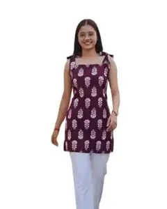 NEW FUSION FABRIC Women's Rayon Floral Printed Full Sleeves V-Neck Short Kurti, Bell Sleeves, Short Kurti for Woman, Stylish Ethnic Top, Daily Casual Western & Office wear