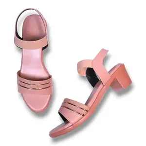 Zibia Women's Block Heel Sandals, Pastel Shades, Elastic Strap, Casual Comfort (PEACH, UK Footwear Size System, Adult, Women, Numeric, Medium, 6)