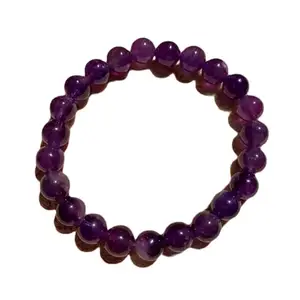 RRJEWELZ Natural Amethyst 8mm Round Shape Smooth Cut Beads 7.5 Inch Stretchable Bracelet For Men & Women. Unisex Bracelet For Healing, Meditation, Prosperity, Gift & Luck|STBR_RR_09816_7.5