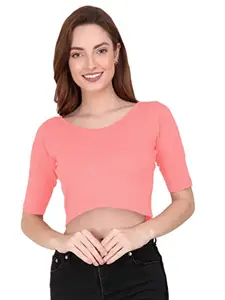 THE BLAZZE 1303 Sexy Women's Cotton Scoop Neck Elbow Sleeve Tank Crop Tops Bustier Bra Vest Crop Top Bralette Readymade Saree Blouse for Women (XX-Large, Light Pink)