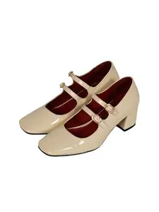 Theater Women Cream Buckle Midtop Comfortable Mary Jane Block Heels | Formal and Casual Fashion Shoes