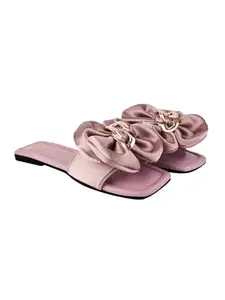 Shoetopia Stylish Oversized Bow Detailed Mauve Flats For Women & Girls /UK4-EU37