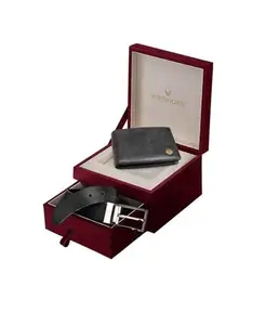 WildHorn Men's Classic Leather Wallet and Belt Combo | Black