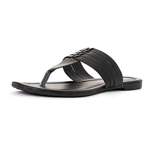 Khadim's Black Flat Slip On Sandal for Women - Size 6