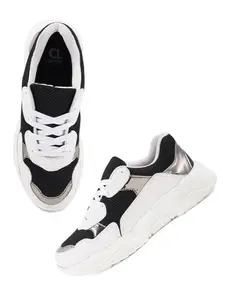 Carlton London Women Black White Comfortable Lace-Up Snakeer with Heels, for for Casual, Walking & Daily Use (38)