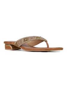 Inc.5 Womens Golden Embellished Round Toe Ethnic Heels Sandals