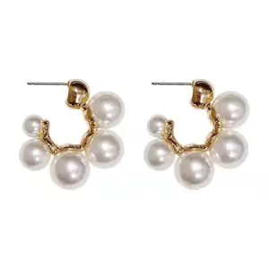 Pearl Hoop Earrings, Gold-Toned Metal, Multi-Pearl Design