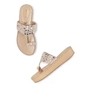 ROCIA By Regal Rose Gold Women Mirror Work Comfort Flats