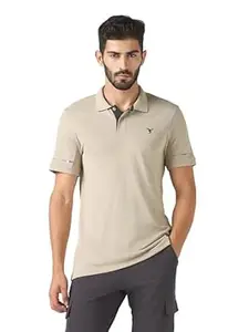 TECHNOSPORT Men's Polyester Regular Fit Polo Neck Half Sleeve Self Design T-Shirt with Quick Dry, Anti-Microbial Properties for Gym, Sports and Regular Use