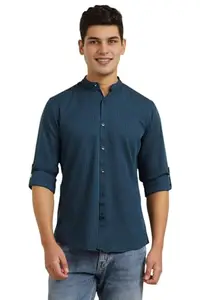 Allen Solly Men's Striped Regular Fit Shirt (ALSFACUFX14414_Navy