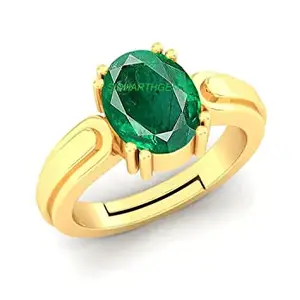 KUSHMIWAL GEMS 9.00 Ratti Certified Natural Emerald Panna Panchdhatu Adjustable Rashi Ratan Gold Plating Ring for Astrological Purpose Men & Women by Lab Certifeid