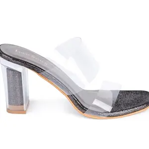 LOUIS STITCH Black Stylish Transparent High Heels Sandal for Women, Fashionable & Comfortable Sandal | LSOF-LDBH-SLDSJB | UK-8