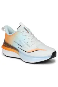 ABROS Moonlight-Pro Running Sports Shoes Breathable Upper Fly-Knit with Hyperfused Sole Memory Foam Insole Casual Walking & Gym Shoes for Mens(Offwhite/Orange 8)