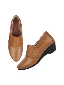 TRYME Latest Collection Bellies Comfortable Stylish Solid Wedge Heel Slip-On Formal Shoes for Womens & Girls Tan