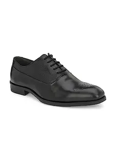 San Frissco Men's Formal Shoes with Textured Leather Cushioned Footbed | Classic Oxford TPR Outsole, Durable & Slip-Resistant Comfortable for Office, Meeting, and Formal Occasion -10(Black)SFLVT70050