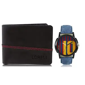 LOREM Combo of Black Color Artificial Leather Wallet &Watch (Fz-Wl07-Lr10)