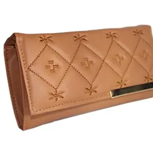 FEBSEP16 Floral Quilted Latest Stylish Fold Over Wallet Purse for Womens/Girls (Tan)