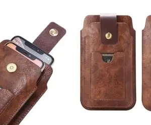 LIKECASE Multi Function Double Mobile Leather Belt Clip Case 2 Pocket for 6.5 & 5.5 inch Mobile for Honor X7a / X5 / X8a / Magic5 Lite / X9a / Magic5 / Magic5 Pro / Play7T (Brown)