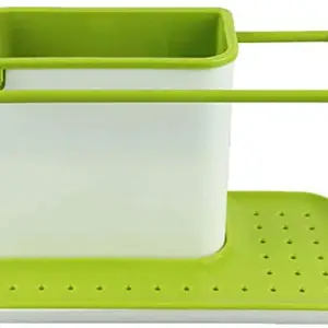 Atom Kitchen Sink Organiser 3 in 1 Dish Washer Drainer Wall Mounted Stand Green and Ceramic Colour with Sponge, Cloths, and SOAP Holder