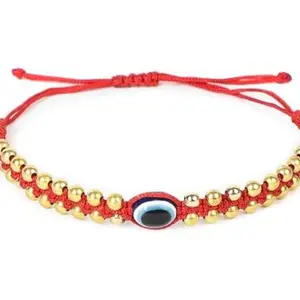 El Regalo Hand Woven Evil Eye Unisex Bracelet - Handmade with Golden & Silver Beads (Golden Red)
