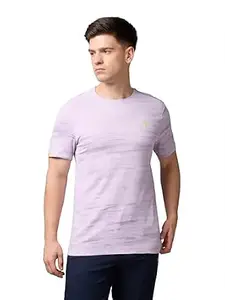 TECHNOSPORT Men's Slim Fit Jacquard Round Neck Half Sleeve T-Shirt for Running, Sports, Gym & Regular Use