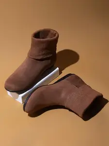 Inc.5 Women Tan Solid Suede Flat Boots