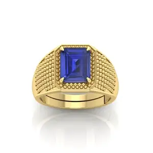 MBVGEMS 13.25 Ratti 13.00 Carat Blue Sapphire Ring panchdhatu ring gold Plated Astrological Adjustable Ring Size 16-22 for Men and Women