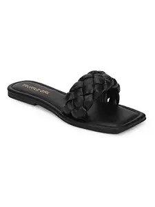 TRUFFLE COLLECTION Women's ST-1051 Black PU Flat Sandals - UK 3