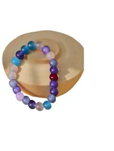 Handcrafted Beaded Bracelet, Blue Purple and Pink Glass Beads, Elastic Stretch Design