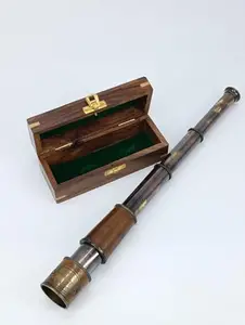 Antique Ealing London -1915- Brown Leather Telescope 15-20X (16 Inch) with Wooden Box