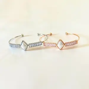 Look Rare Bracelet Combo Set – Elegant Pearl & Zircon Open Cuff Bracelets for Women & Girls (Rose Gold & Silver)