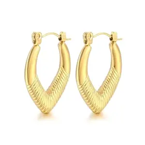 KRYSTALZ Vintage Punk Chunky Golden Hoops | Stainless Steel Gold Ridges Minimal Hoop Earrings | Stylish Dainty Hanging Hoop Earrings for women