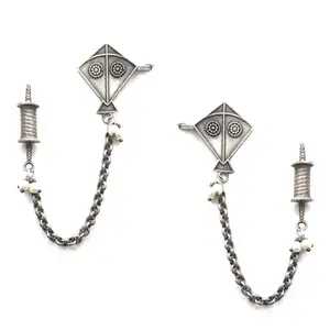 Dulcett India Earcuffs for Women and Girls | Silver Platted Kite and Charki Earrcuffs Earrings For Women & Girls | Bugatti Earrings Oxidised Silver | Pearl Earrings With Earrcuffs For Women and Girls