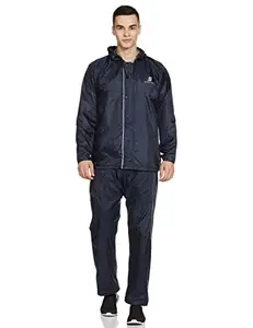 Amazon Brand - Symactive Raincoat with Jacket, Pants, Hood & Carry Bag (Unisex, Blue, L)
