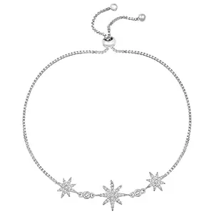 Peora Cubic Zirconia Studded Silver Plated Adjustable Charm Bracelet Fashion Stylish Jewellery Gift for Women Girls