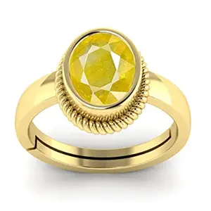 DINJEWEL 3.25 Ratti/4.00 Carat Natural Yellow Sapphire/Pukhraj Gemstone Gold Plated Ring For Women And Men
