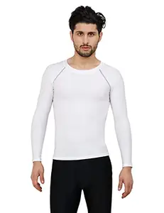 NEVER LOSE (Ultima Compression Top Full Sleeve Tights Men's T-Shirt for Sports (White) (XXL)