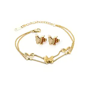 STYLISH TEENS dc jewels Cute Rosegold Butterfly Bracelet & Earring Combo Set For Women & Girls (Gold)