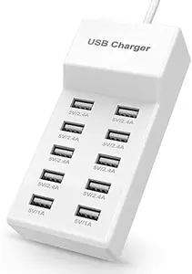 CEZO USB Charger USB Charging Station with Rapid Charging Auto Detect Technology Safety Guaranteed 10-Port Family-Sized Smart USB Ports for Multiple Devices Smart Phone Tablet Laptop Computer